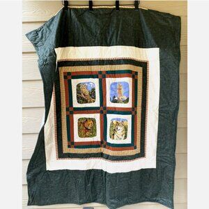 Handmade Cotton Quilt Lodge Animal Patchwork Cover Lap Blanket Throw 32"x45"